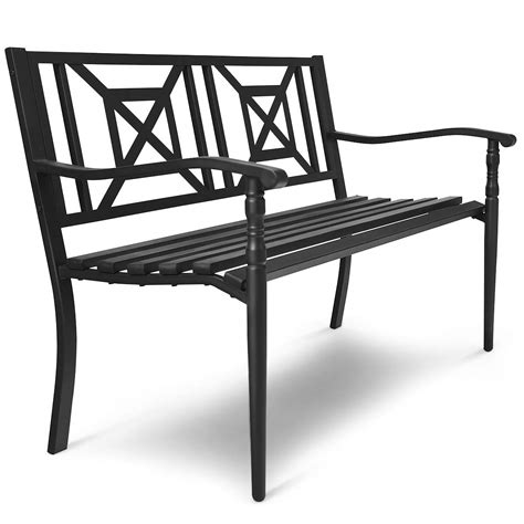 Outdoor Bench with Powder Coated Iron Frame In Teak